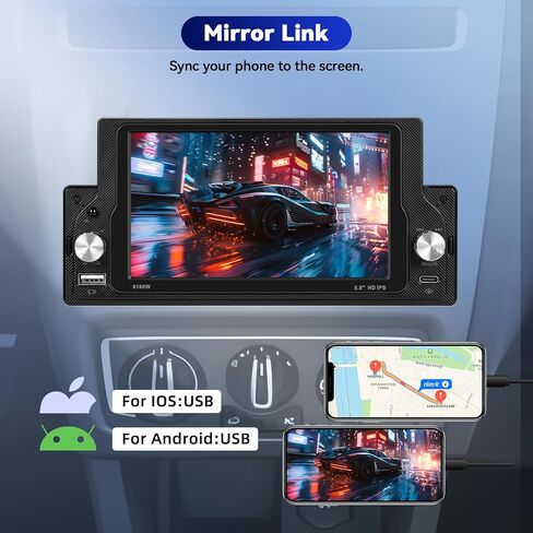 Camecho Single DIN Car Stero مع Carplay/Android Auto ، 5.9 بوصة IPS شاشة اللمس كاميرا احتياطية للسيارة Wirh ، و Car Raido Link/Bluetooth Handsfree/FM/USB/Type-C/EQ/SWC/Charging السريع in Kuwait