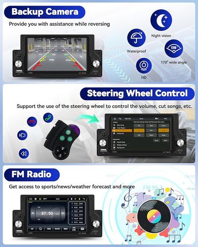 Camecho Single DIN Car Stero مع Carplay/Android Auto ، 5.9 بوصة IPS شاشة اللمس كاميرا احتياطية للسيارة Wirh ، و Car Raido Link/Bluetooth Handsfree/FM/USB/Type-C/EQ/SWC/Charging السريع in Kuwait