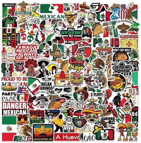 100 قطعة من ملصقات على الطراز الشعبي المكسيكي للأمتعة ، وحالات السفر ، وأدفاب الصوت ، وزجاجات المياه ، تتميز بالرسوم التوضيحية الكرتونية in Kuwait