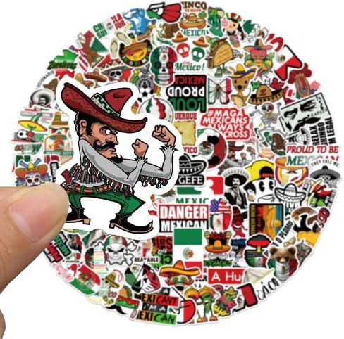 100 قطعة من ملصقات على الطراز الشعبي المكسيكي للأمتعة ، وحالات السفر ، وأدفاب الصوت ، وزجاجات المياه ، تتميز بالرسوم التوضيحية الكرتونية in Kuwait