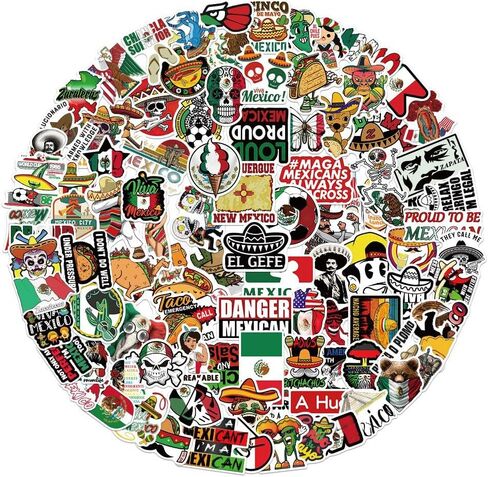 100 قطعة من ملصقات على الطراز الشعبي المكسيكي للأمتعة ، وحالات السفر ، وأدفاب الصوت ، وزجاجات المياه ، تتميز بالرسوم التوضيحية الكرتونية in Kuwait