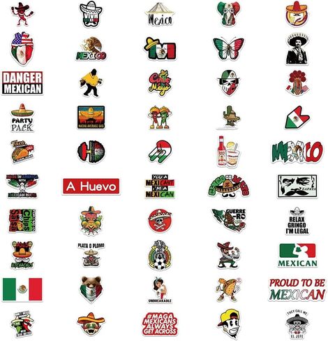 100 قطعة من ملصقات على الطراز الشعبي المكسيكي للأمتعة ، وحالات السفر ، وأدفاب الصوت ، وزجاجات المياه ، تتميز بالرسوم التوضيحية الكرتونية in Kuwait