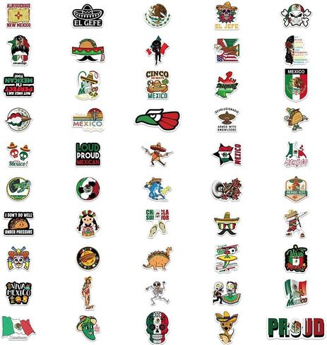 100 قطعة من ملصقات على الطراز الشعبي المكسيكي للأمتعة ، وحالات السفر ، وأدفاب الصوت ، وزجاجات المياه ، تتميز بالرسوم التوضيحية الكرتونية in Kuwait