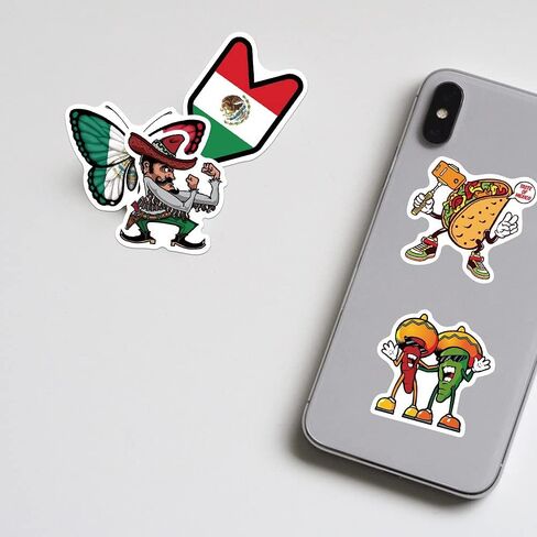 100 قطعة من ملصقات على الطراز الشعبي المكسيكي للأمتعة ، وحالات السفر ، وأدفاب الصوت ، وزجاجات المياه ، تتميز بالرسوم التوضيحية الكرتونية in Kuwait