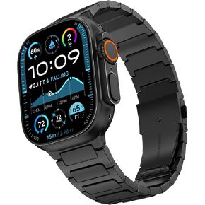 WINGLE Titanium Band for Apple Watch Band Ultra 2 Band Ultra Band 49mm 46mm 45mm 44mm 42mm Series 10 9 8 7 Men, Durable Lightweight Titanium Metal Strap for Apple Watch iWatch SE 6 5 4 3 2 1, Black