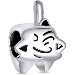 Dentist Smiling Tooth Fairy Charm Bead For Women For Teen Oxidized .925 Sterling Silver Fits European Bracelet
