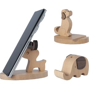 Cut Dog Phone Stand Kawaii Elephant Desk Accessories Wooden Elk Cell Phone Holder Fits Smartphone iPhone Ipad,3 Pack Animal Phone