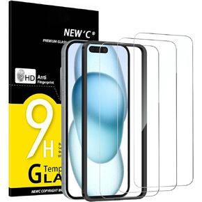 NEW'C [3 Pack Designed for iPhone 16,15 (6.1 inches) Screen Protector Tempered Glass with easy installation tool included,Case Friendly Ultra Resistant