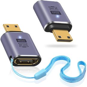 Duttek 8K HDMI to Mini HDMI Adapter, 48Gbps Mini HDMI to HDMI Adapter, Mini HDMI Male to HDMI Female Extender Adapter with LED Working Indicator lamp Compatible for Camera, Camcorder, DSLR 2 Pack
