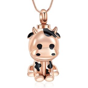 zeqingjw Cow Cremation Urn Necklace Ashes Jewelry for Women Men Stainless Steel Cremation Necklaces Memorial Keepsake Jewelry Pendant