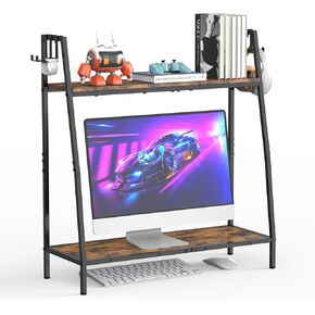 Desktop Shelf, 28.9" Desk Hutch for Computer Monitor, Desk Organizer Shelf, 2 Tier Desk Display Rack, Wood Bookshelf Storage Rack, Desktop Monitor Stand for Home Office Dorm, Rustic Brown