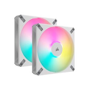 Corsair ICUE AF140 RGB ELITE 140MM PWM DUAL FAN KIT - ثمانية LEDs RGB لكل مروحة - تقنية AirGuide - وضع مروحة RPM صفر - تضمنت وحدة التحكم في الإضاءة ICUE - أبيض (متجدد)