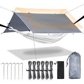 Camping Tarp Tent Portable Multifunctional Bushcraft Backpacking Tear-Resistant Fabric Rain Fly Tarps Awning Shelter Lightweight Waterproof Tarp(10×10 tarp)