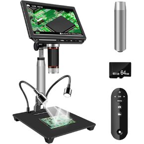 المجهر الرقمي 4K ، مجهر عملة 8 بوصة مع مستشعر الكاميرا 52 ميجابكسل ، تكبير 2000x ، 3840 بكسل Microsocpe UHD ، مثالي لحام ، إصلاح الإلكترونيات وعرض العملة مع بطاقة ذاكرة 64 جيجابايت 64 جيجابايت