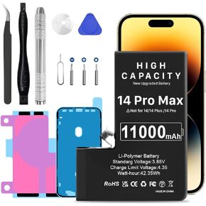 Battery for iPhone 14 Pro Max, 11000mAh High Capacity Replacement Battery for iPhone 14 Pro Max Model A2894, A2651, A2893, A2895,with Professional Repair Tool Kit