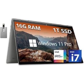 HP Envy x360 2-in-1 15.6" FHD Touchscreen Laptop, Intel i7-1355U, 16GB RAM, 1TB SSD, Backlit Keyboard, 5MP IR Camera, Stylus Pen, WiFi 6, Win 11 Pro, Gray, 32GB Hotface USB Card