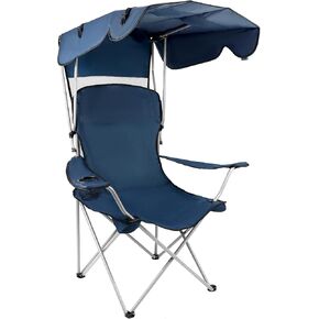 QWORK Oversized Camping Lounge Chair with Adjustable Canopy Shade Seating Camping Recliner Chair, 350 lbs Capacity,