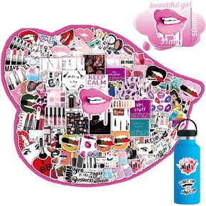 102pcs Makeup Stickers for Water Bottle，Cute Girl Vinyl Waterproof Cosmetology Sticker for Laptop，Skateboard，Phone Case，Beauty Decals Gifts for Kids Teens Adults for Party Favors Supplies Decor