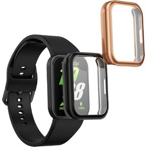 kwmobile Case Compatible with Samsung Galaxy Fit 3 Case - 2X TPU Silicone Fitness Tracker Cover - Black/Rose Gold