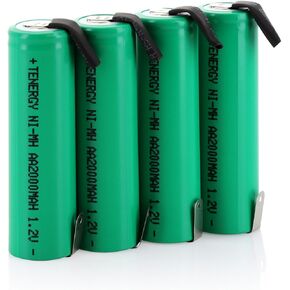 Tenergy AA 1.2V NiMH 2000mAh Flat Top Rechargeable AA Batteries with Tabs, 4 Pack
