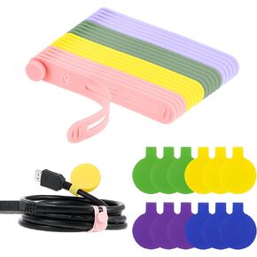 12 Pcs Cable Labels + 20 Pcs Cable Ties Silicone Value Cables Organizer Management Set for Travel Home Office Desk Wire Organization Multicolor