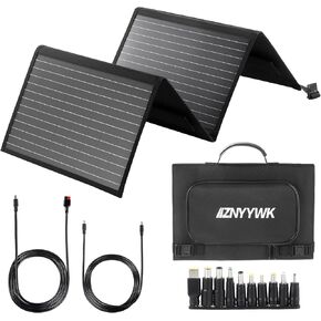60W 18V Solar Panel, Foldable Portable Solar Charger, IP65 Waterproof and Dust Resistance, Ultra-Fast Charging with 2 USB Outputs for Camping, Hiking and Outdoor Activities