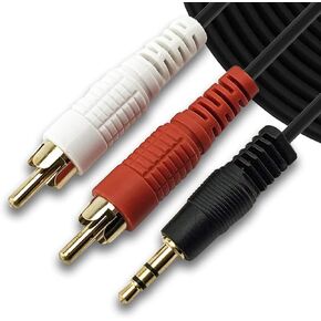 SatelliteSale Auxiliary 3.5mm Audio Jack to 2 RCA Digital Stereo Composite Aux Cable Universal Wire PVC Black Cord 100 feet