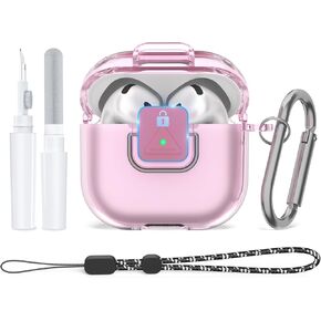 [Secure Lock] for AirPods 4 Clear Case Shockproof Protective TPU Cover Compatible with Apple AirPods 4th Generation (2024) with Keychain/Lanyard/Cleaner Kit (Clear Purple)