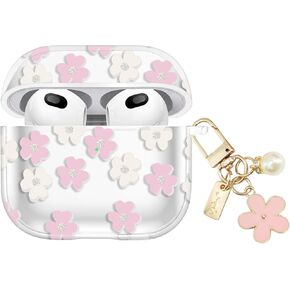 OETKER Compatible Airpods 4 Case for Women Cute, Clear Floral Airpods 4th Generation Case Cover with Flower Keychain, Shockproof Soft Transparent Protective iPods 4 Case for air pods 4 Gen 2024