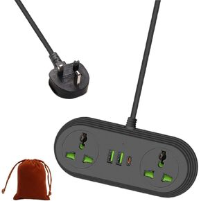 US to UK Plug Adapter, COOFINE Universal Power Strip with 2 AC Outlets, 3 USB Ports (1 USB C), 110-240v, 6ft International Power Adapter with Portable Bag, Overseas Travel Work Must Haves