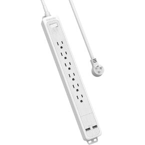6 Outlets Surge Protector Power Strip with 2 USB Ports, 1875W Flat Plug Power Strip, 5ft Heavy-Duty Extension Cord, desktop charging station, Wall Mount for Home Office Theater Workshop, Black, 1080 J