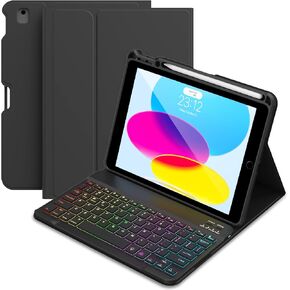 Case Keyboard for iPad 10.2- Keyboard Case for iPad iPad 9th Generation 2021-8th Gen 2020-7th Gen 2019-7 Color Backlit Removable Bluetooth Wireless Keyboard -Pencil Holder