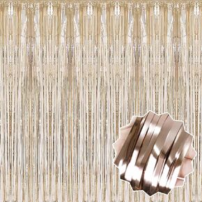 3 Pack Macaron Pink Foil Fringe Curtains Backdrop, 3.28 x 6.6 Ft Metallic Streamers Tinsel Curtains Background for Photo Booth, Birthday, Halloween, Christmas, New Year Party Decorations