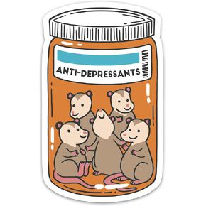 (3PCs) Anti-Depressants Possum Sticker, Mental Awareness Cute Possum in Jar Waterproof Vinyl Stickers for Laptop Water Bottle Phone, Therapist Possum Bottle Decals, Gifts for Possum Lovers (3 Inches)