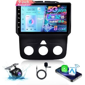 8 Core 2G+32G Car Radio Stereo for Dodge Ram 1500 2500 3500 2013-2019,5G WiFi 9" Touchscreen Head Unit Carplay Android Auto Radio GPS Navi DSP FM/RDS Backup Camera (Only fit Manual AC)