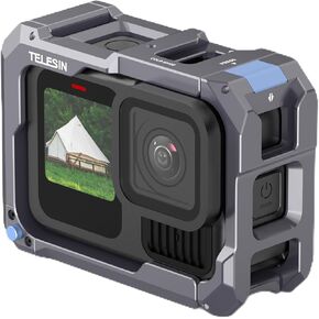 TELESIN Upgraded Metal Protective Frame Housing for Hero 13 12 11 10 9 Black, Aluminum Alloy Camera Cage with 1/4" Thread & Cold Shoe, Supports Go Pro 13 Quick-Release System & Magnetic Charging