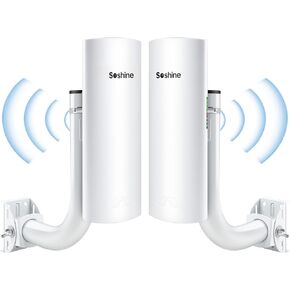 Soshine Wireless Bridge with Mounts - 300Mbps 5.8G,Point to Point Wireless Bridge Outdoor to Shop Barn Garage Building, 3KM Long Distance,Plug and Play,2 RJ45 LAN Port,24V PoE Injector,2Pack