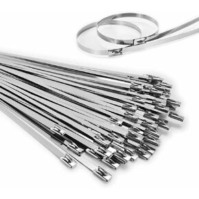 Chain Link fence Ties 100pcs Multi-Purpose Self-Locking Metal Zip Ties Stainless Steel Zip Ties 15.8inch, Suitable for Machinery, Exhaust Wrap, Farms, Pipes, Roofs, Cables, and Outdoor Fence