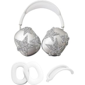 3 في 1 حالة لـ Airpod Max ، أغطية Clear TPU Cute Star Ear Course ، أغطية رأس سليكون للأذن للنساء المتوافقة مع Apple Airpods Max Headphones 2024 2020