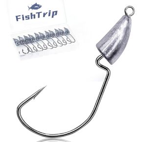 Bullet Jig Head Weighted Hooks,10pcs Texas Rigs EWG Hooks for Bass Fishing Saltwater 1/16 1/8 1/4 1/2 oz
