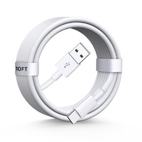 Long USB C Cable White, 10ft USB A to USB C Cable Flexible, 10 ft USB to USBC Charger Cord for iPhone 16/16 Pro/16 Pro Max, 15 Pro Max