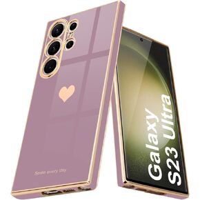 Teageo for Samsung Galaxy S23 Ultra Case for Women Girl Cute Love-Heart Luxury Soft Back Cover Raised Full Camera Protection Bumper Silicone Shockproof Phone Case for Galaxy S23 Ultra 5G, Lavender