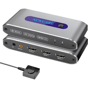 HDMI Switch 4K 120Hz, NEWCARE HDMI Switch 2 in 1 Out, 2 Port HDMI 2.1 Switch Support 8K@60Hz 48Gbps for Xbox Series PS5/4/3 HD TV Monitor Projector