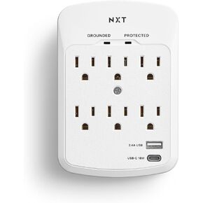 NXT Technologies 6-Outlet Plus USB Outlet Surge Protector, 900 Joules (NX61427)