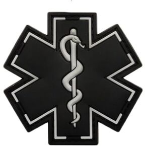 1 PCS PVC Morale Patch - Medical Responder 3-inch Star of Life (Single Snake - Black)
