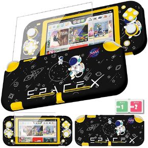 Goocrux (2In1) for Switch Lite Case Protector With Screen Protector For Boys Girls Kids Black, Character Space Spacex Cute Slim Cartoon Kawaii Esthetic Design Protective Case Cover, Hard Shell