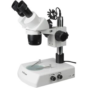 AmScope SW-2B13Z Binocular Stereo Microscope, WH10x Eyepieces, 10X/20X/30X/60X Magnification, 1X/3X Objective, Upper and Lower Halogen Lighting, Pillar Stand, 110V-120V, Includes 2.0x Barlow Lens