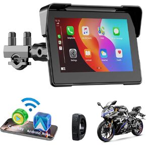 Motorcycle Wireless Carplay Screen for Apple carplay & Android Auto, 7" Portable Waterproof Touchscreen - Support car Play GPS Navigation/Dual BT/Voice Control for Motorcycle Riders