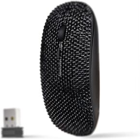 Luxury Bling Dazzling Rechargeable 2.4G Wireless Mouse Covered with Crystal Diamond Rhinestone - Black