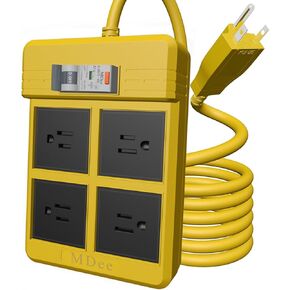 GFCI Power Strip with Surge Protection, Heavy Duty Extension Cord 16.4 FT 14 Gauge Outdoor Power Strip,4 Outlet Surge Protector for Workshop Garage Indoor Use [15A/1875W] Leakage Protection Yellow